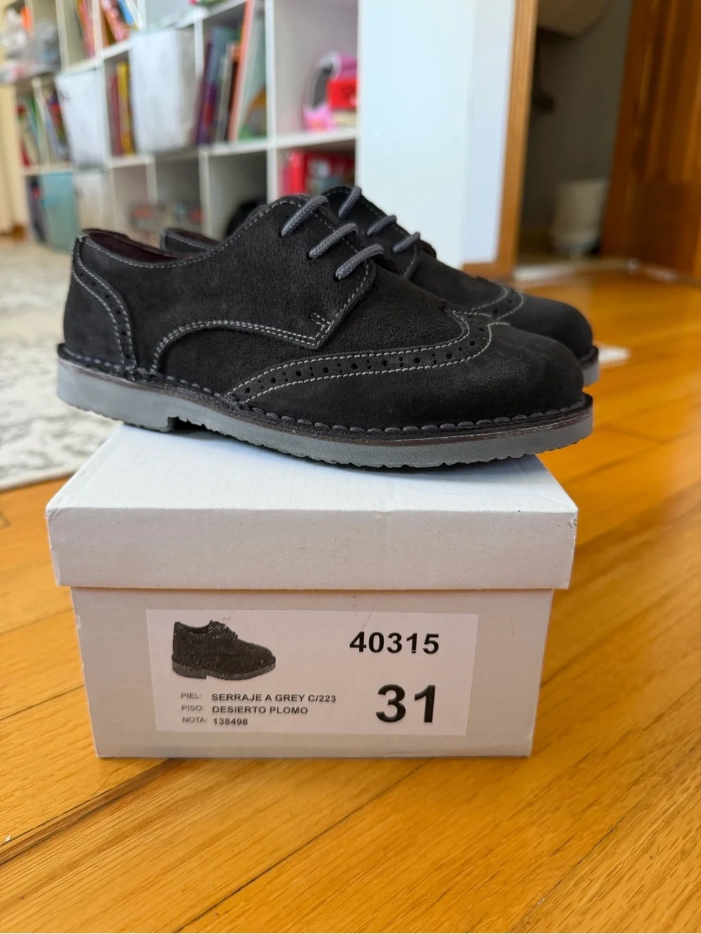 Children's Suede Wingtip Dress Shoes in Grey